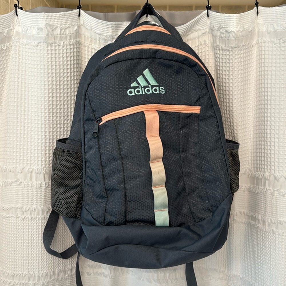 Adidas gray/coral/teal book bag